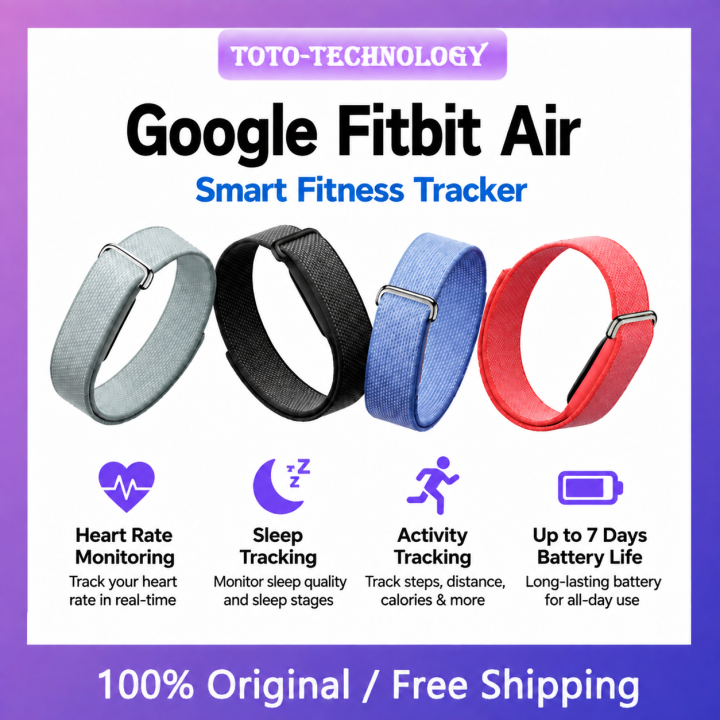 【Ready Stock】 Google Fitbit Air Screenless Fitness Tracker Multi‑Color Choices Heart Rate Sleep Monitor 7 Days Battery Life
