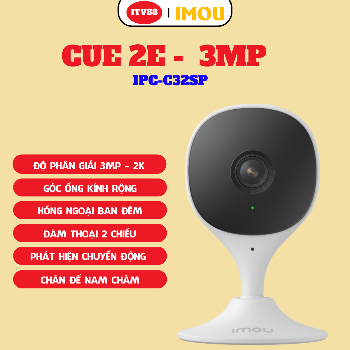 Imou Cue 2E -3MP I PC-C32SP | Camera trong nhà siêu nhỏ gọn góc nhìn cực rộng - BH 2 NĂM