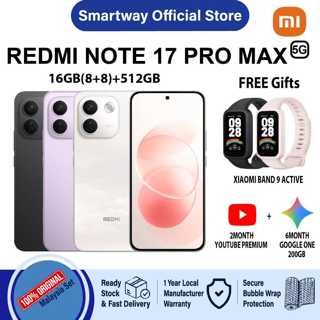 Redmi Note 17 Pro Max 5G [16GB(8+8)RAM+512GB/256GB] 6.83" 1.5K AMOLED Display | 1000mAh with 100W Hypercharge | Shopee Malaysia