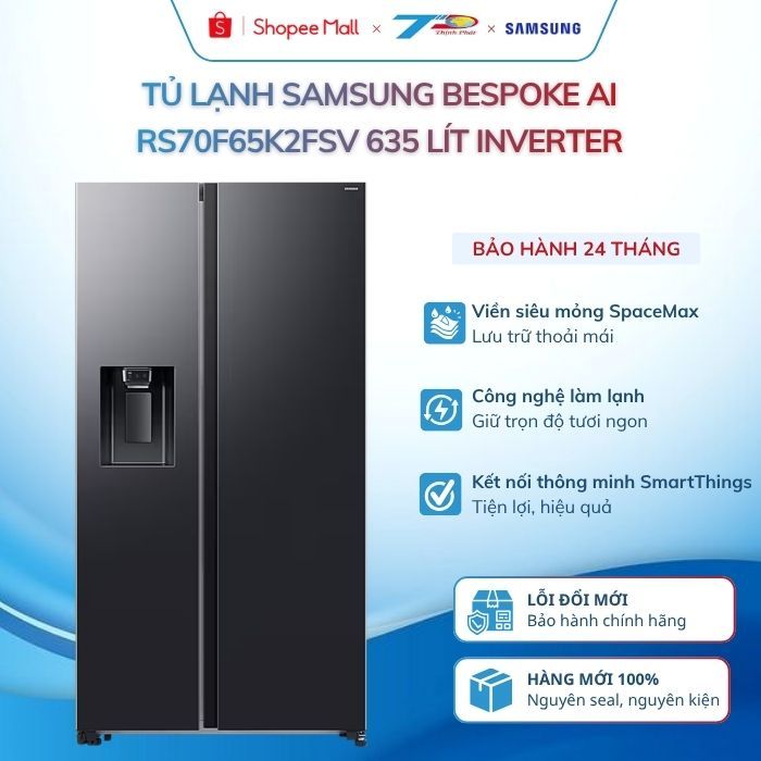 Tủ Lạnh Samsung 2 Cánh Inverter 635 lít Bespoke AI RS70F65K2FSV Lấy Nước Cánh Tủ|BH Chính Hãng | Shopee Việt Nam