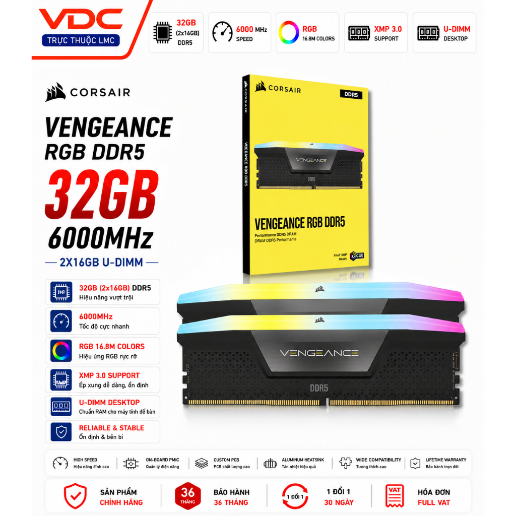 RAM Corsair Vengeance RGB 32GB (2x16GB) 6000MHz DDR5 ( CL36 ) | Shopee Việt Nam