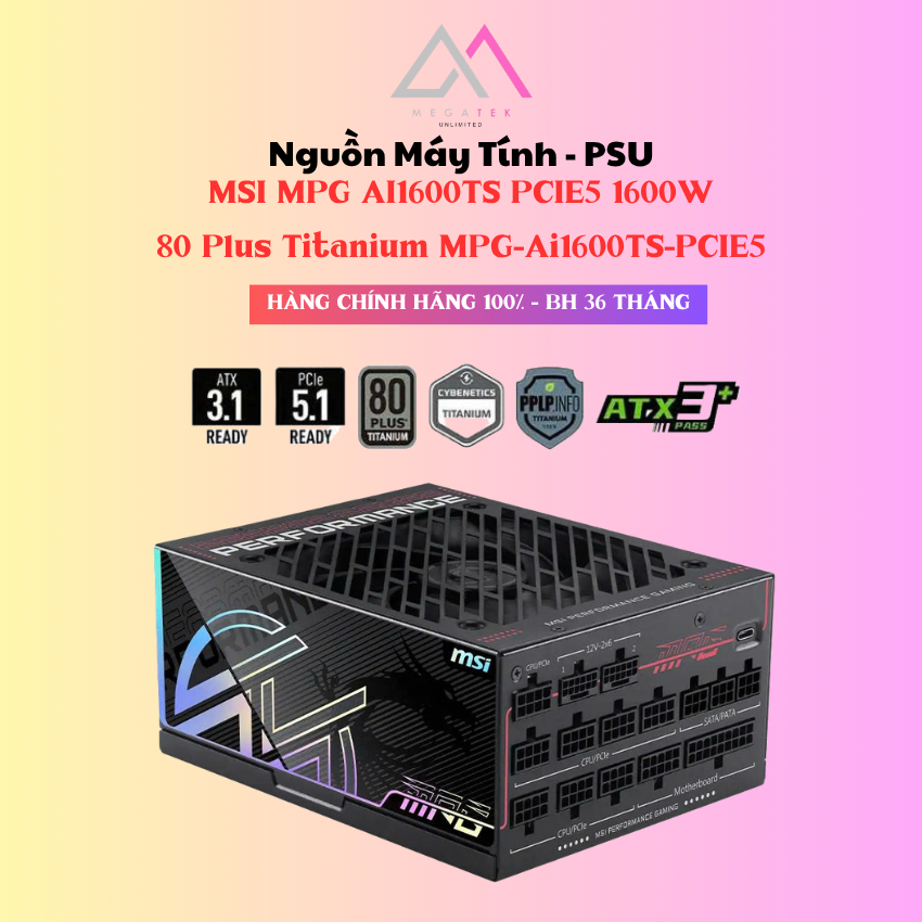 Nguồn MSI MPG AI1600TS PCIE5 1600W 80 Plus Titanium Full Modular ATX 3.1 PCIe 5.1 - BH 60 Tháng | Shopee Việt Nam