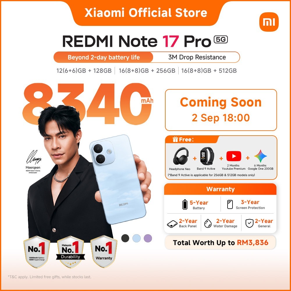 [NEW | ONLINE EXCLUSIVE] REDMI Note 17 Pro 5G 6GB+128GB Smartphone | 8340mAh battery with 67W HyperCharge | Shopee Malaysia
