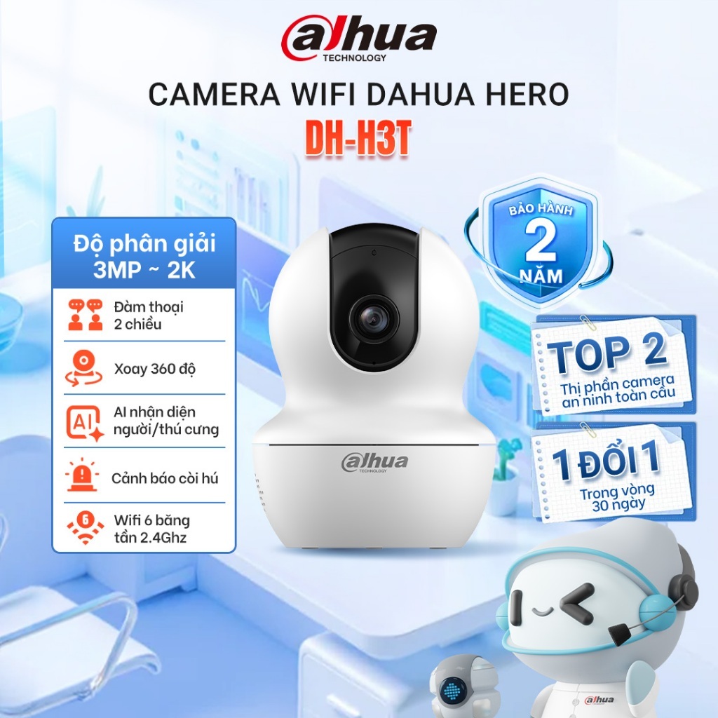 [ĐỘC QUYỀN ONLINE] Camera Wifi Dahua Hero H3T 3MP/5MP, Xoay 360 trong nhà, Đàm thoại 2 chiều, Theo dõi chuyển động | Shopee Việt Nam