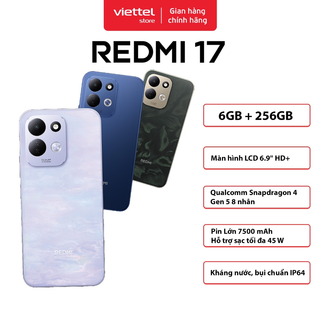 Điện thoại Xiaomi Redmi 17 6GB 256GB | Màn Hình 6.9" | MediaTek Helio G91 Ultra 8 Nhân | Pin 7500mAh | Shopee Việt Nam