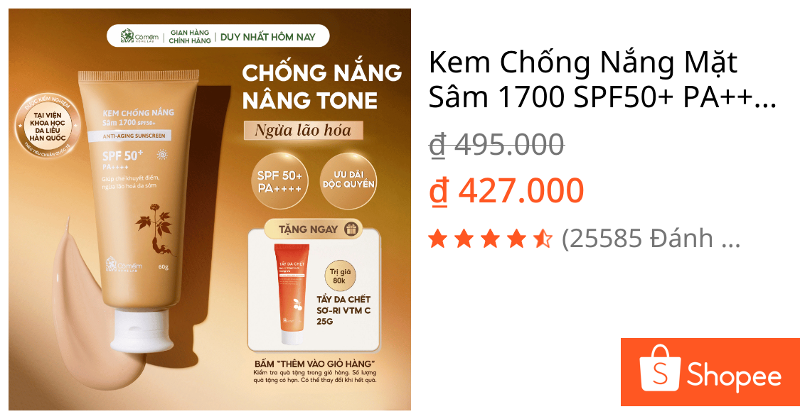 Kem Chống Nắng Mặt Sâm 1700 SPF50+ PA++++ Che Khuyết Điểm Điểm Ngừa Lão Hóa Mọi Loại Da Cỏ Mềm 60g | Shopee Việt Nam
