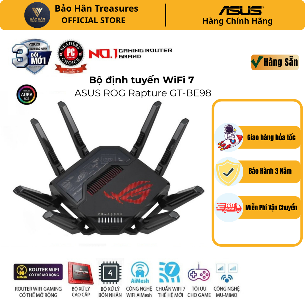 (NEW) Bộ phát Wifi ASUS ROG Rapture GT - BE98 Gaming Router, MESH WI-FI 7 (802.11be), 4 Băng tần - Hàng Chính Hãng | Shopee Việt Nam