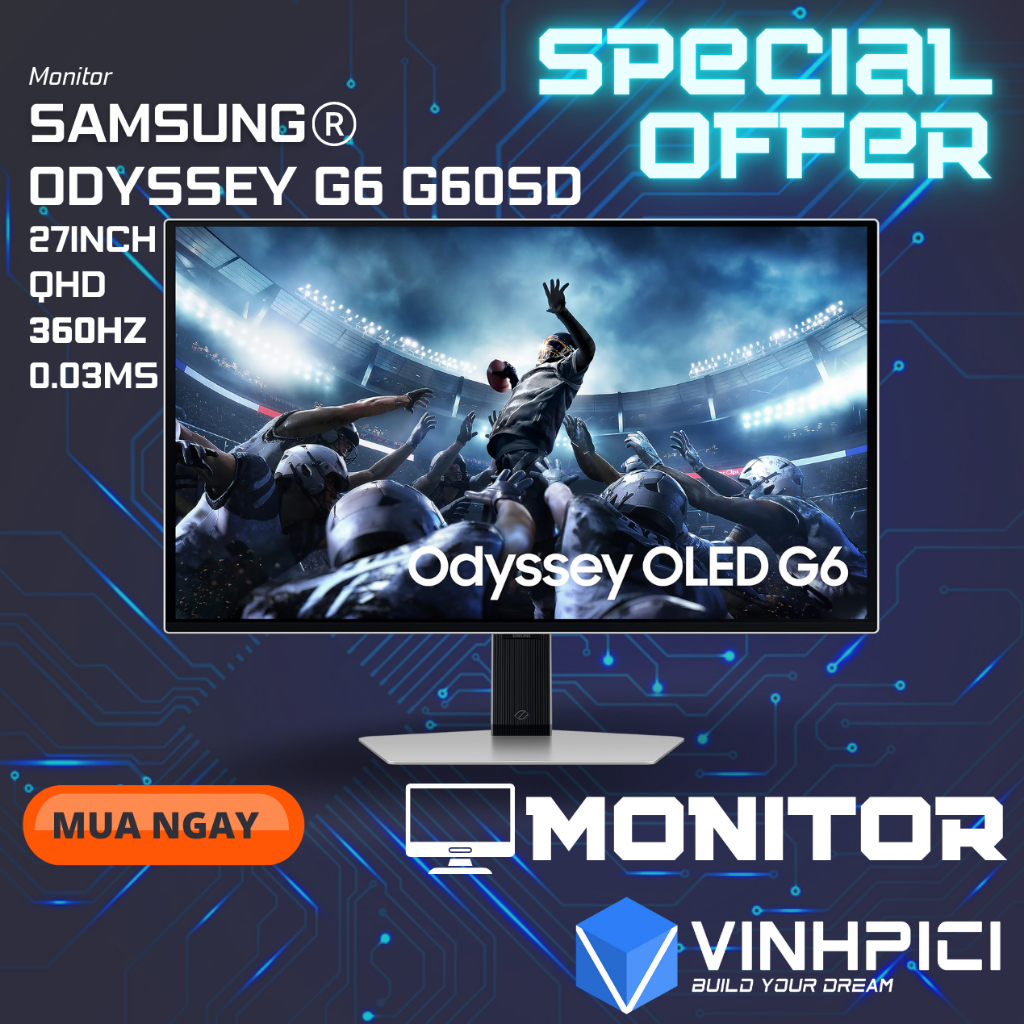 Màn hình SAMSUNG Odyssey OLED G6 G60SD QHD LLS27DG602SEXXV (27inch/2K/OLED/360Hz/0.03ms) | Shopee Việt Nam