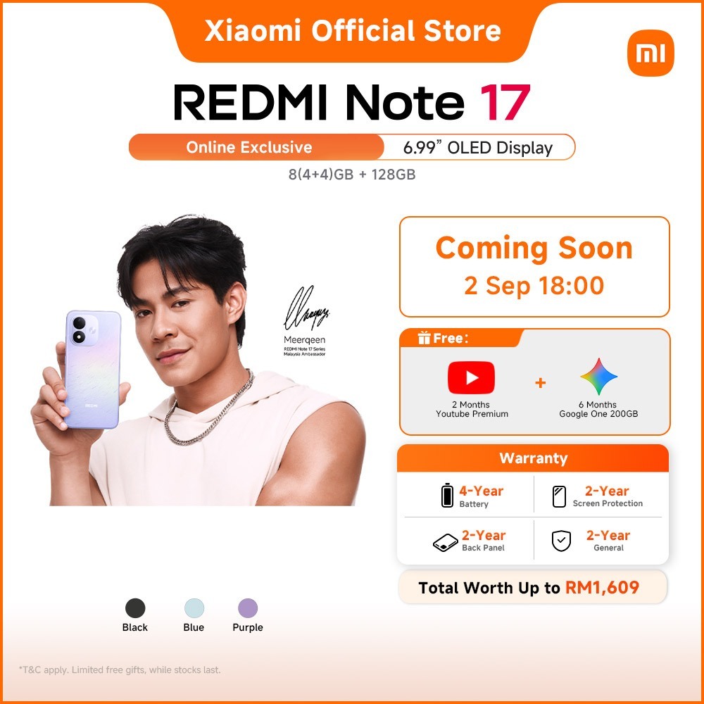 [NEW | ONLINE EXCLUSIVE] REDMI Note 17 4G Smartphone | 7700mAh battery with 45W turbo charging，Corning® Gorilla®Glass 7i | Shopee Malaysia