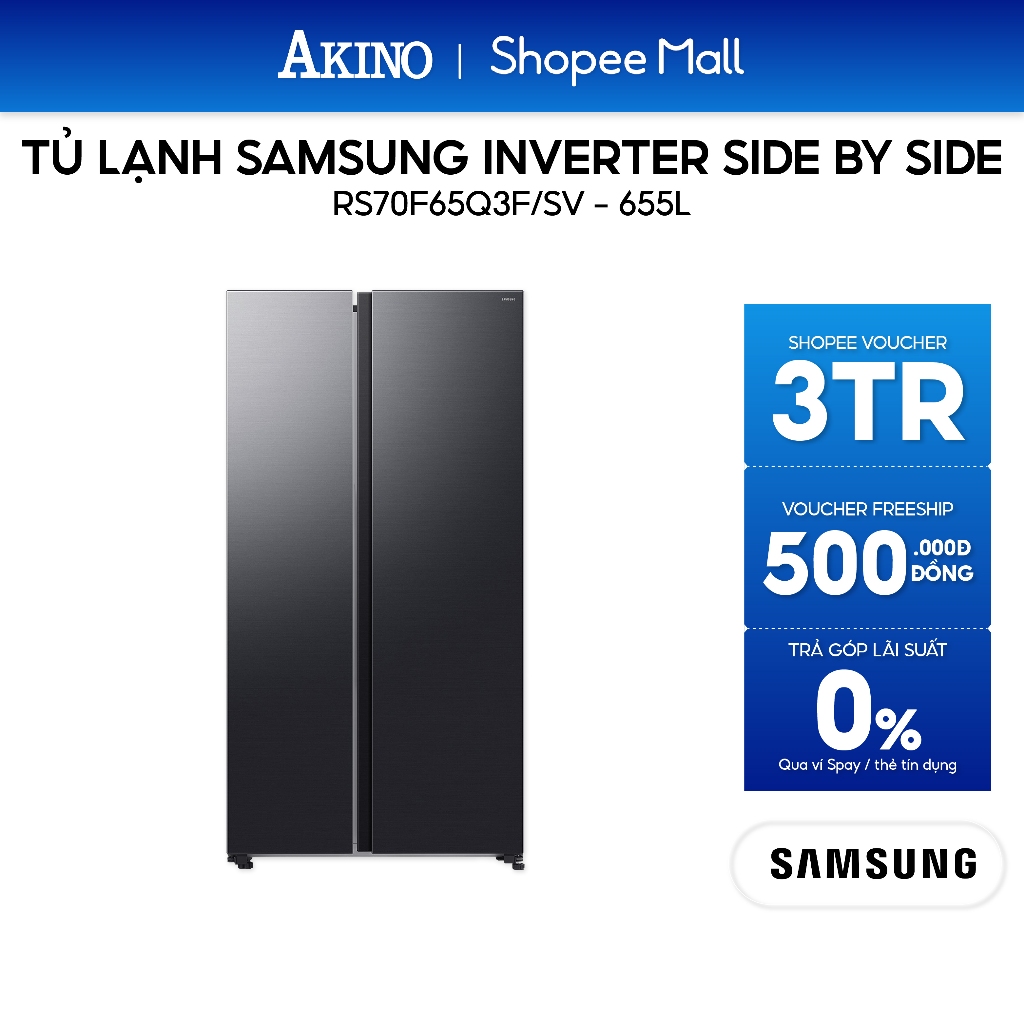 RS70F65Q3FSV | Tủ lạnh Samsung Bespoke AI Side by Side 655L RS70F65Q3FSV - Hàng Chính Hãng | Shopee Việt Nam
