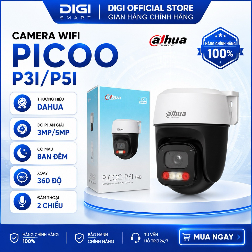 Camera Wifi DAHUA DH-P3I-PV 3MP/DH-P5I-PV 5MP Ngoài Trời, Có Màu Ban Đêm, Đàm Thoại, Báo Động | Shopee Việt Nam