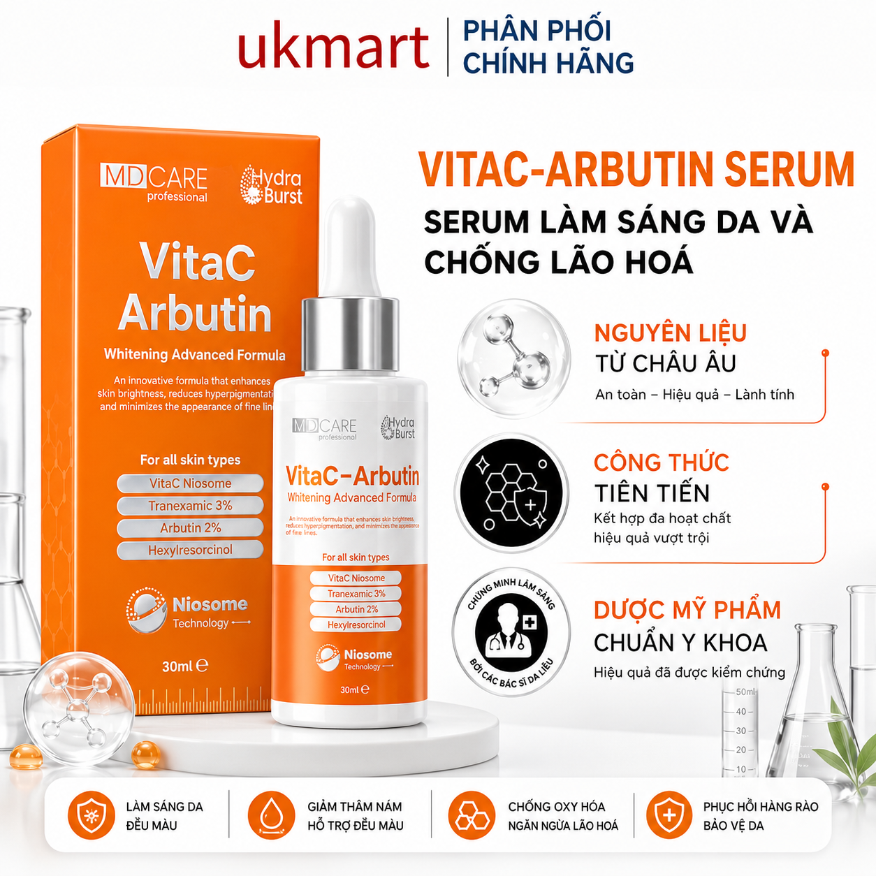 Serum Sáng Da Chống Lão Hoá MD CARE VitaC-Arbutin Serum - Whitening Advanced Formula 30ml