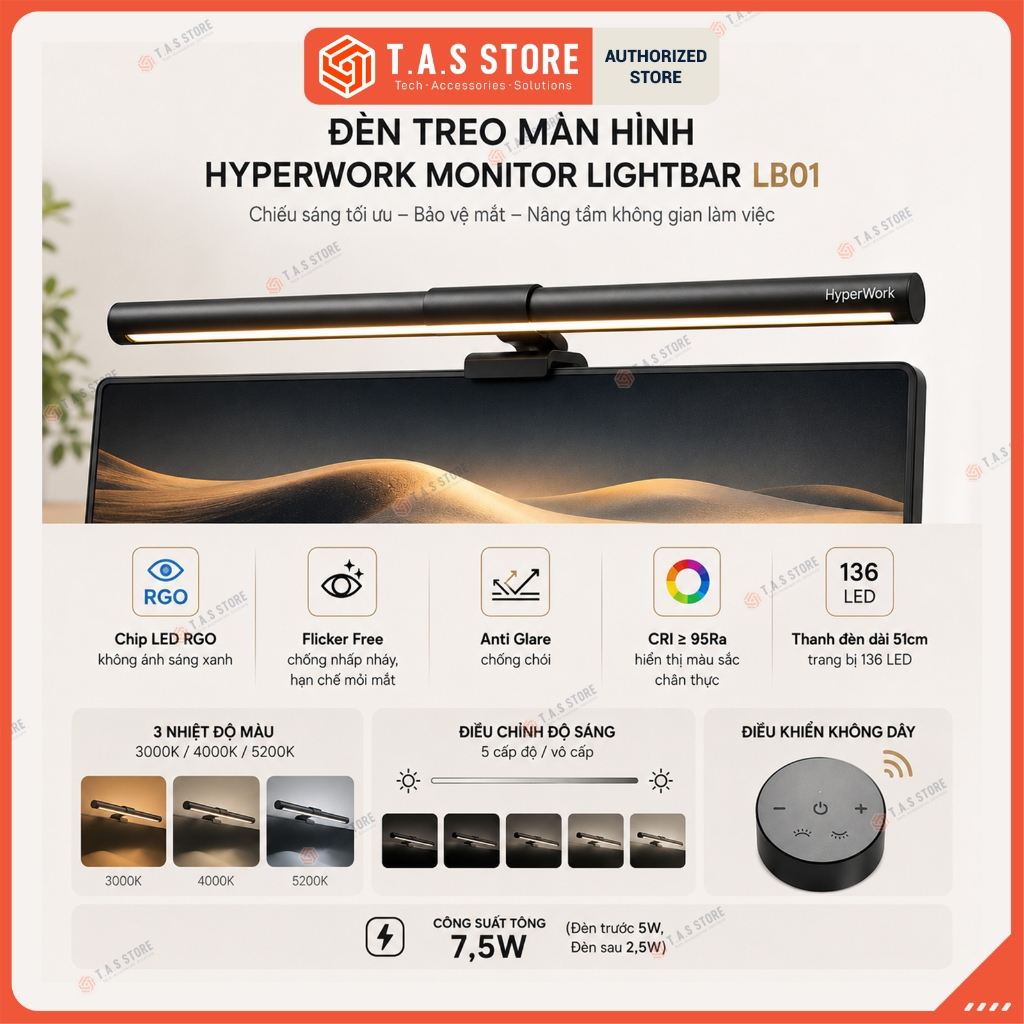 Đèn Treo Màn Hình HyperWork Monitor Lightbar LB01 | Flicker Free | Điều Khiển Rời - Hàng Chính Hãng | Shopee Việt Nam