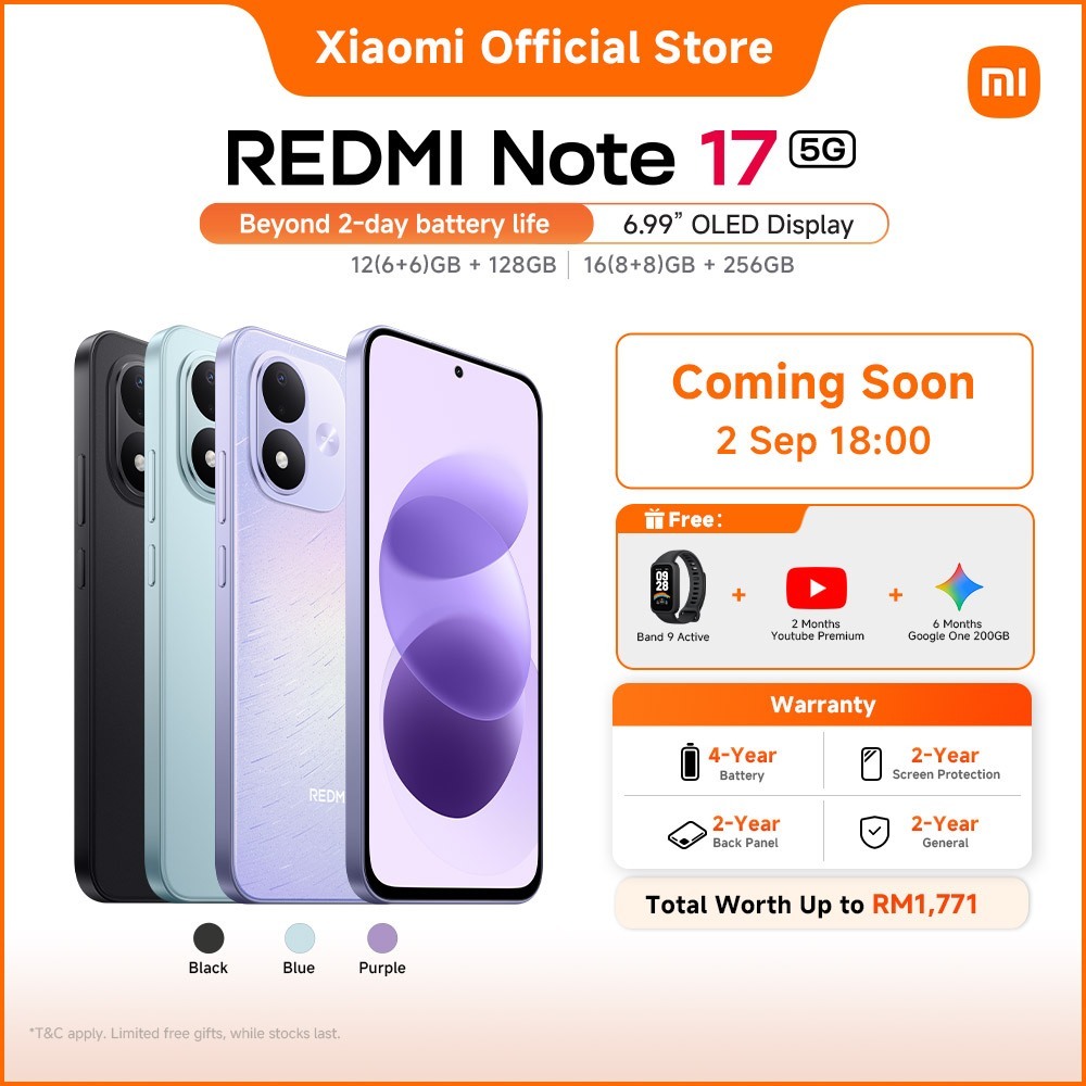 [NEW] REDMI Note 17 5G Smartphone | 7700mAh battery with 45W turbo charging，6.99" FHD+ eye-care AMOLED display | Shopee Malaysia