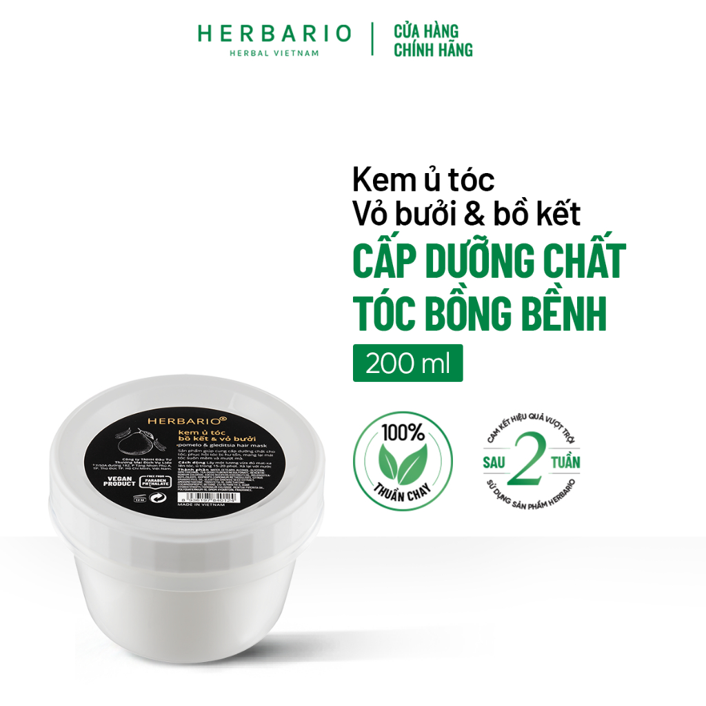 Kem ủ tóc bồ kết & vỏ bưởi herbario 200ml giúp tóc óng ả, mềm mại | Shopee Việt Nam