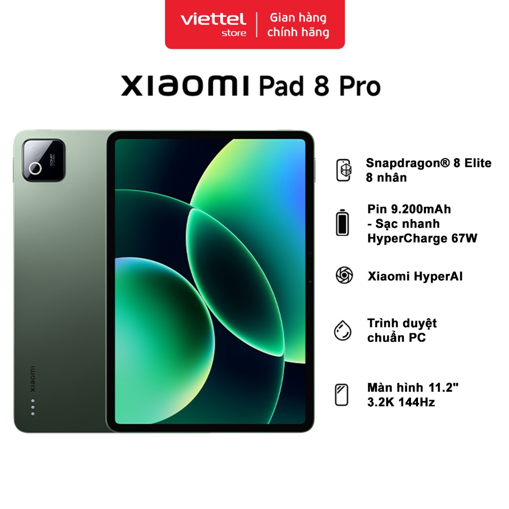Máy tính bảng Xiaomi Pad 8 Pro 8GB +128GB | Pin 9200mAh | Màn hình 3.2K 144Hz | Snapdragon 8 Elite | Shopee Việt Nam