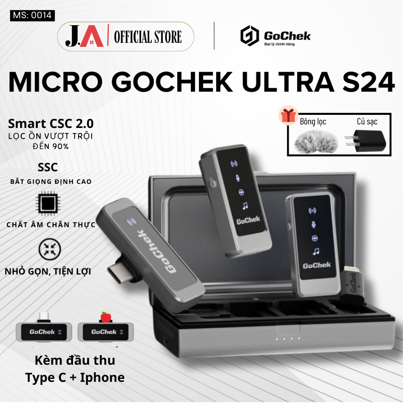 Micro thu âm không dây GoChek Ultra S24 Chính Hãng,Tích hợp 2 chân cắm Lọc Tạp Âm Giảm Ồn Chuyên Nghiệp (J.A OFFICIAL) | Shopee Việt Nam