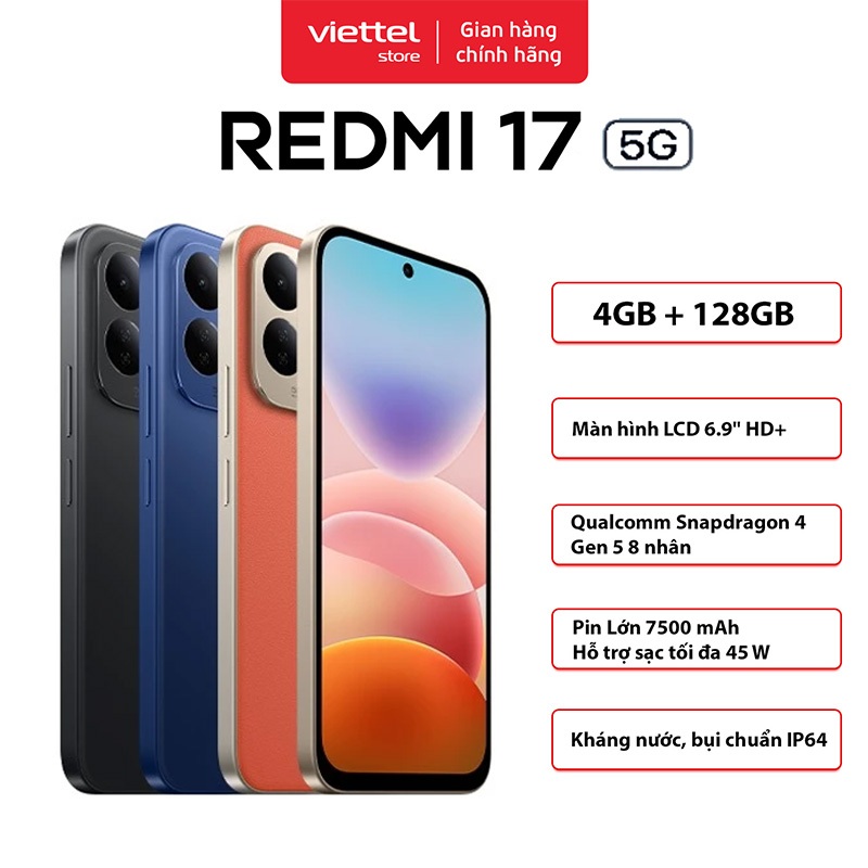 Điện thoại Xiaomi Redmi 17 5G 4GB 128GB | Màn hình 6.9" | Qualcomm Snapdragon 4 Gen 5 | Pin 7500mAh | Shopee Việt Nam