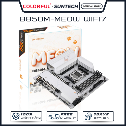 Mainboard COLORFIRE B850M-MEOW WIFI7 V14 - Socket AM5, M-ATX, DDR5, Wi-Fi 7, Phong Cách Mèo Cam Siêu Đáng Yêu | Shopee Việt Nam