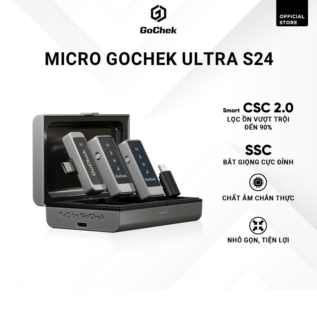 Micro thu âm không dây GOCHEK ULTRA S24 kèm Dock sạc Tích hợp 2 chân cắm khi live/quay video/ghi âm cho mọi thiết bị Bảo hành 24 tháng