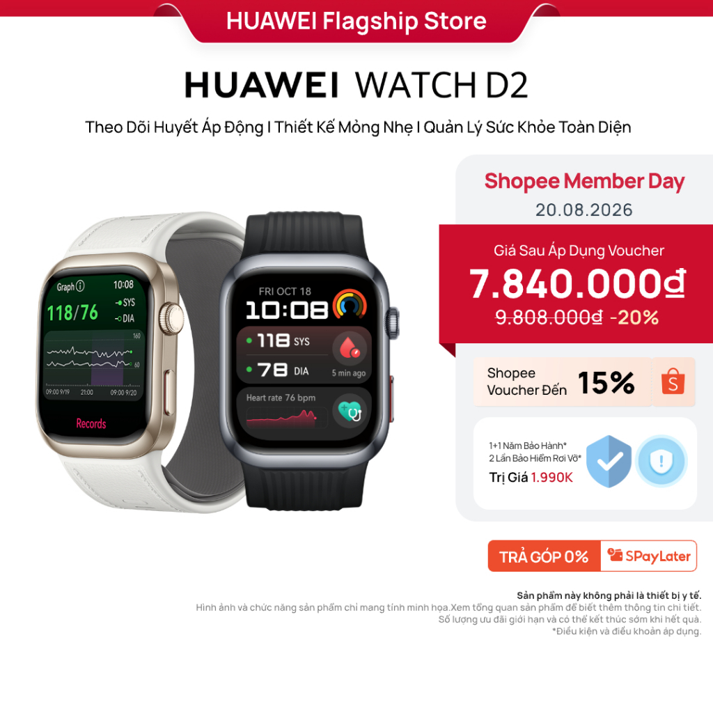 Đồng Hồ Thông Minh HUAWEI WATCH D2 | Theo Dõi Huyết Áp Động| Thiết Kế Mỏng Nhẹ | Quản Lý Sức Khỏe Toàn Diện | Shopee Việt Nam