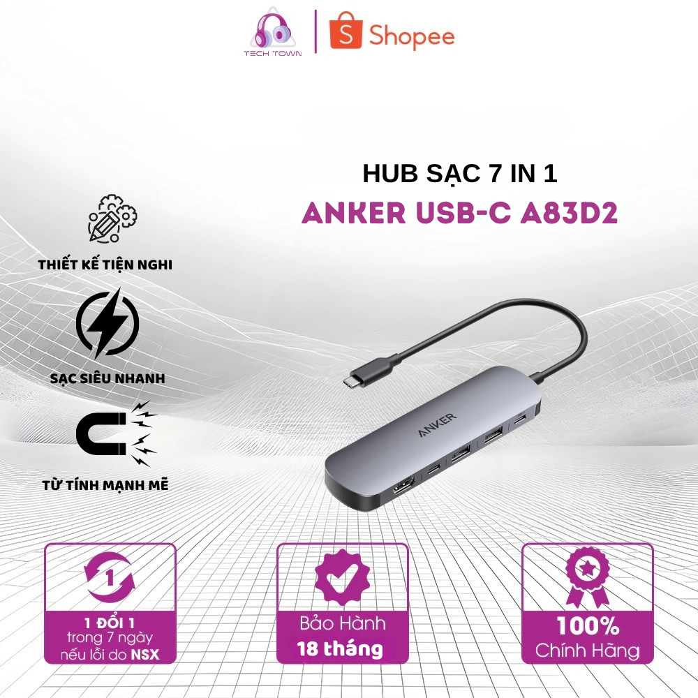 HUB Anker 7-in-1 USB-C A83D2 – Chia Cổng Cho Cáp Sạc & Laptop | Shopee Việt Nam
