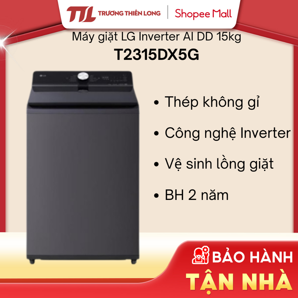 T2314DX5G | T2315DX5G | Máy Giặt Lồng Đứng LG AI DD™ Inverter Màu Đen Graphite [TOÀN QUỐC] | Shopee Việt Nam