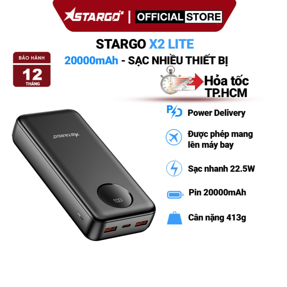 [Chứng nhận 3C] Sạc dự phòng StarGO Star X2 Lite dung lượng 20000mAh 22.5W sạc được nhiều thiết bị | Shopee Việt Nam