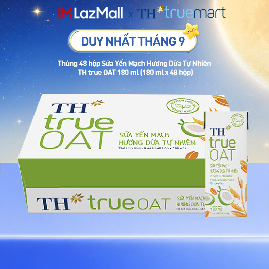 Thùng 48 hộp Sữa Yến Mạch Hương Dừa Tự Nhiên TH true OAT 180ml (180 ml x 48)