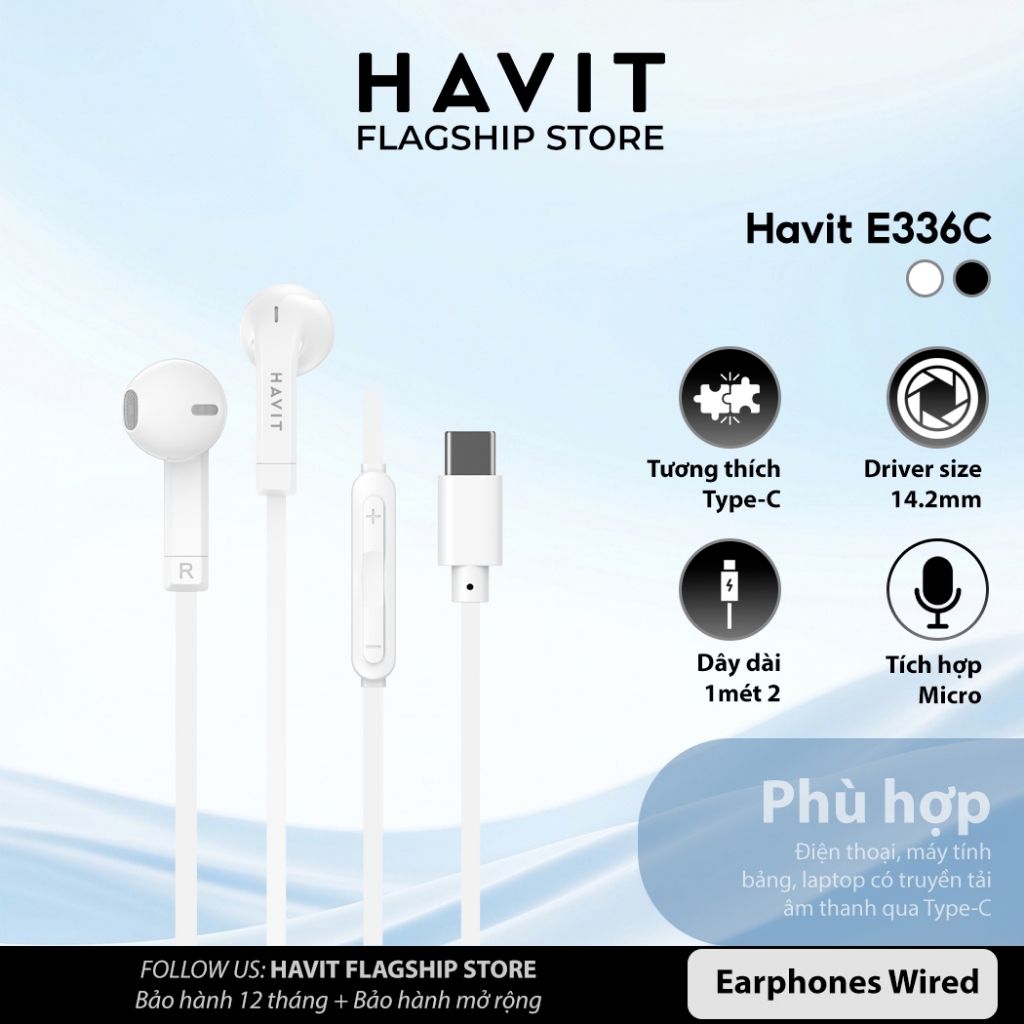 Tai Nghe Có Dây Havit E336C Type-C Thiết Kế Bền Nhẹ Kiểu Dáng Semi-inear | Shopee Việt Nam