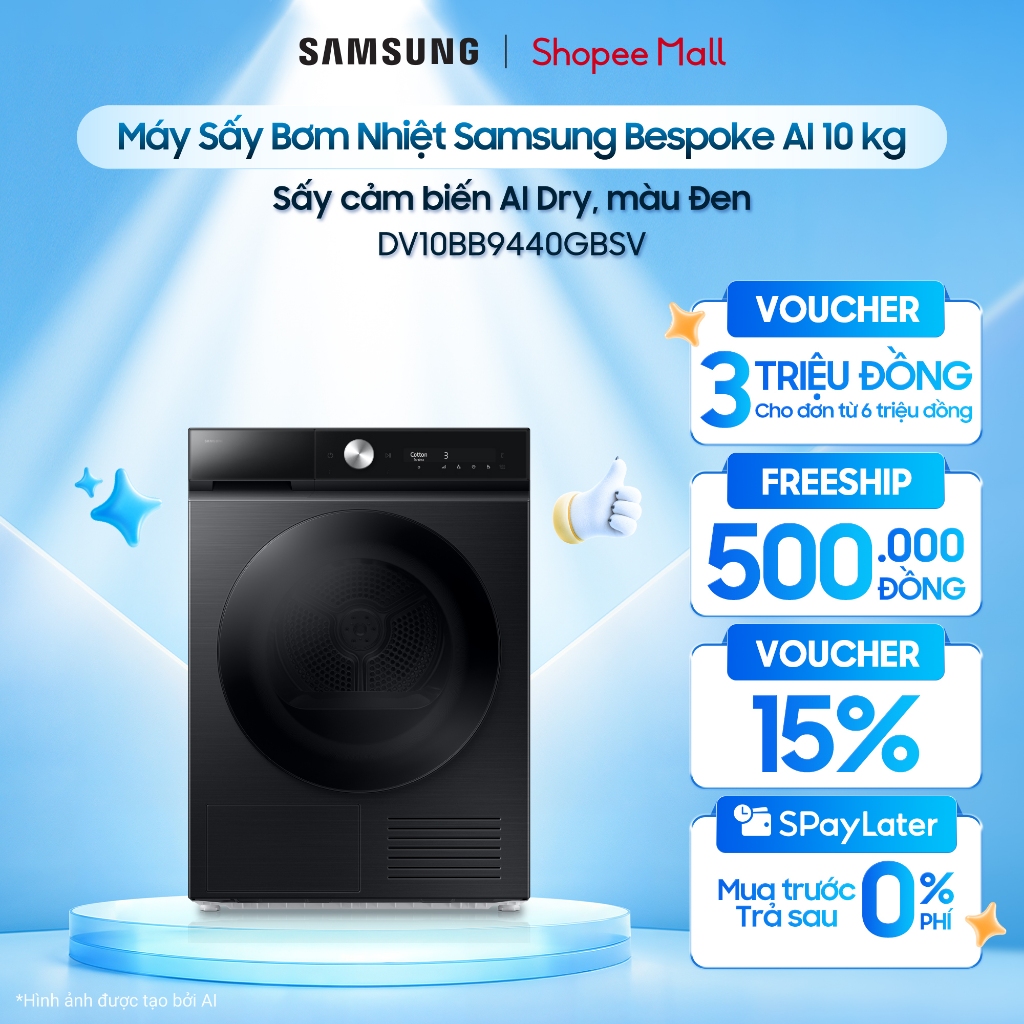 Máy Sấy Bơm Nhiệt Samsung Bespoke AI 10 kg DV10BB9440GBSV - Sấy cảm biến AI Dry, màu Đen | Shopee Việt Nam