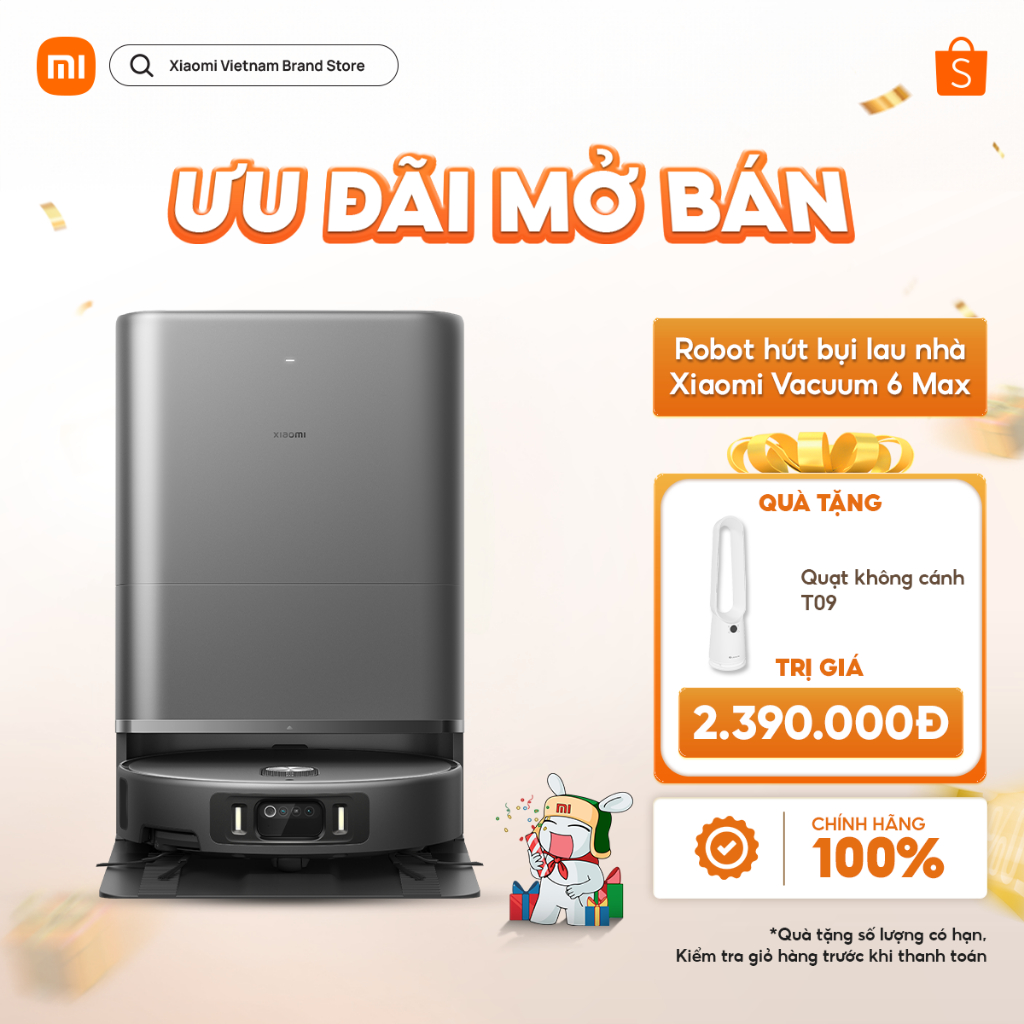 Xiaomi Vacuum 6 Max Robot hút bụi lau nhà thông minh - Lực hút 35000Pa - Sấy khô,Tự làm sạch nước nóng 85°C | Shopee Việt Nam