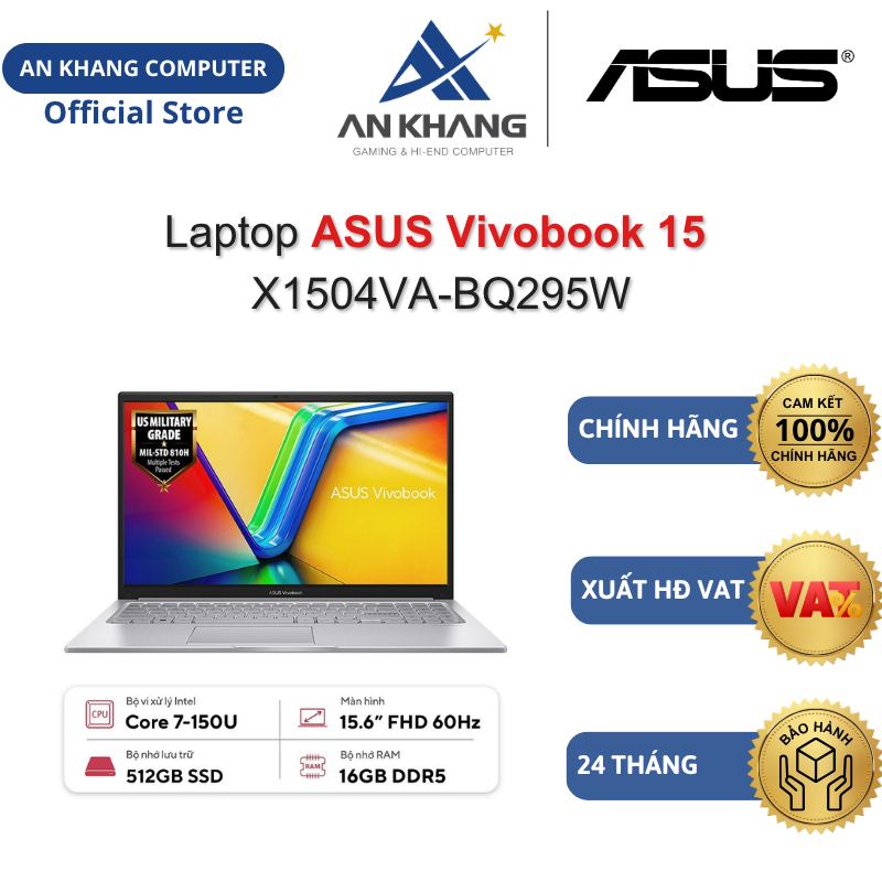 Laptop ASUS Vivobook 15 X1504VA-BQ295W (Core 7-150U/ 16GD5/ 512GSSD/ 15.6FHD/ Win 11) Chính hãng Bảo hành 24 Tháng | Shopee Việt Nam