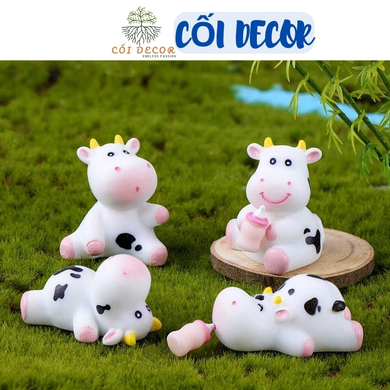 Tiểu cảnh mini ❤️ Mô hình bò sữa, bình sữa đáng yêu trang trí bàn làm việc, sân vườn, chậu cây | Shopee Việt Nam