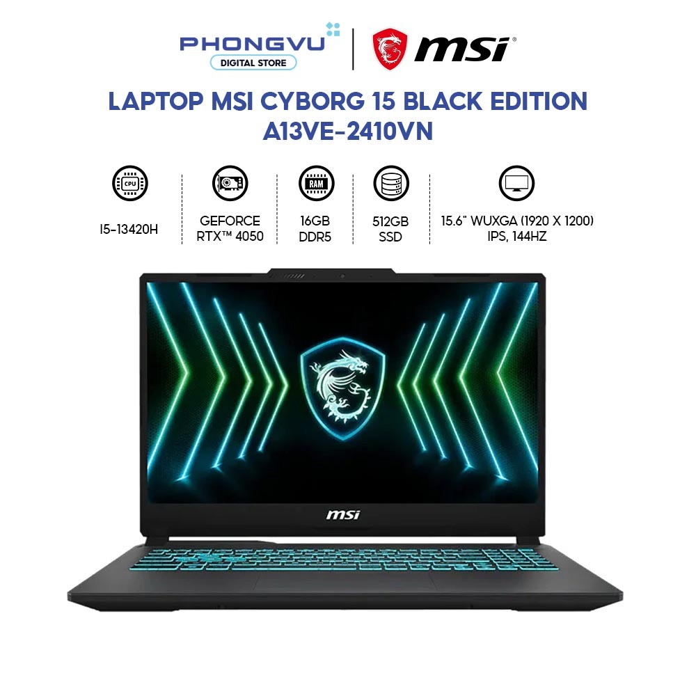 Laptop Gaming Msi Cyborg 15 Black Edition A13VE-2410VN (i5-13420H/ GeForce RTX™ 4050/ 16GB/ 512GB) - Bảo hành 24 tháng | Shopee Việt Nam