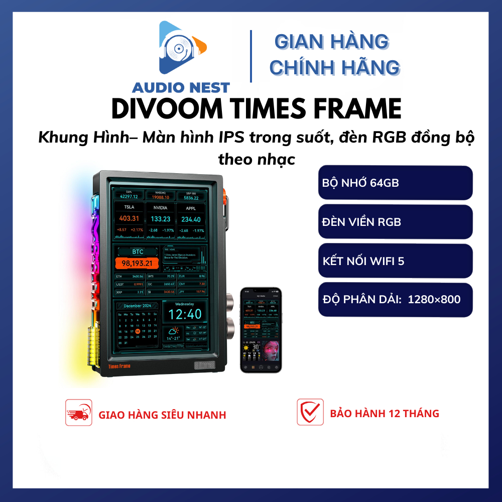 Khung Hình Divoom Times Frame – Màn hình IPSTrong Suốt, Đèn RGB Đồng Bộ Theo Nhạc - Bảo Hành 12 Tháng. | Shopee Việt Nam