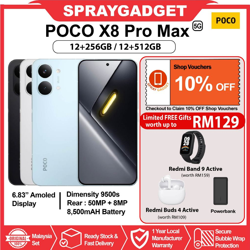 [NEW] POCO X8 Pro Max (12+256GB/ 12+512GB) Flagship Dimensity 9500s l 8500mAH Battery + 100W HyperCharge | Shopee Malaysia