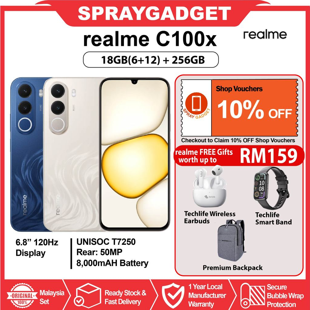 [NEW] realme C100x (18GB*(6+12)RAM + 256GB ROM) 6.8" 120Hz Display l 8000mAH Battery l 45W Ultra Charge | Shopee Malaysia