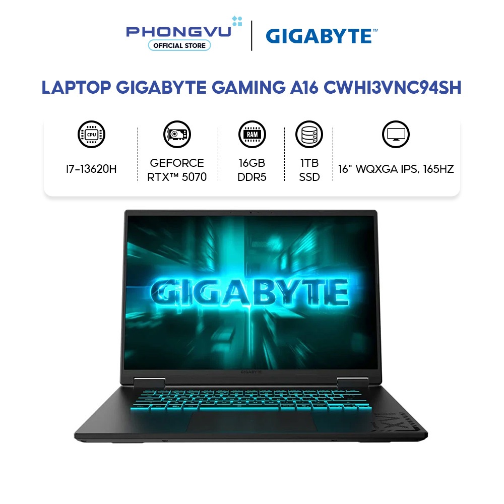 Laptop Gigabyte Gaming A16 | i7-13620H, RTX 5070 8GB GDDR7, RAM 16GB, 1TB SSD, Màn 16" 2K 165Hz | Shopee Việt Nam