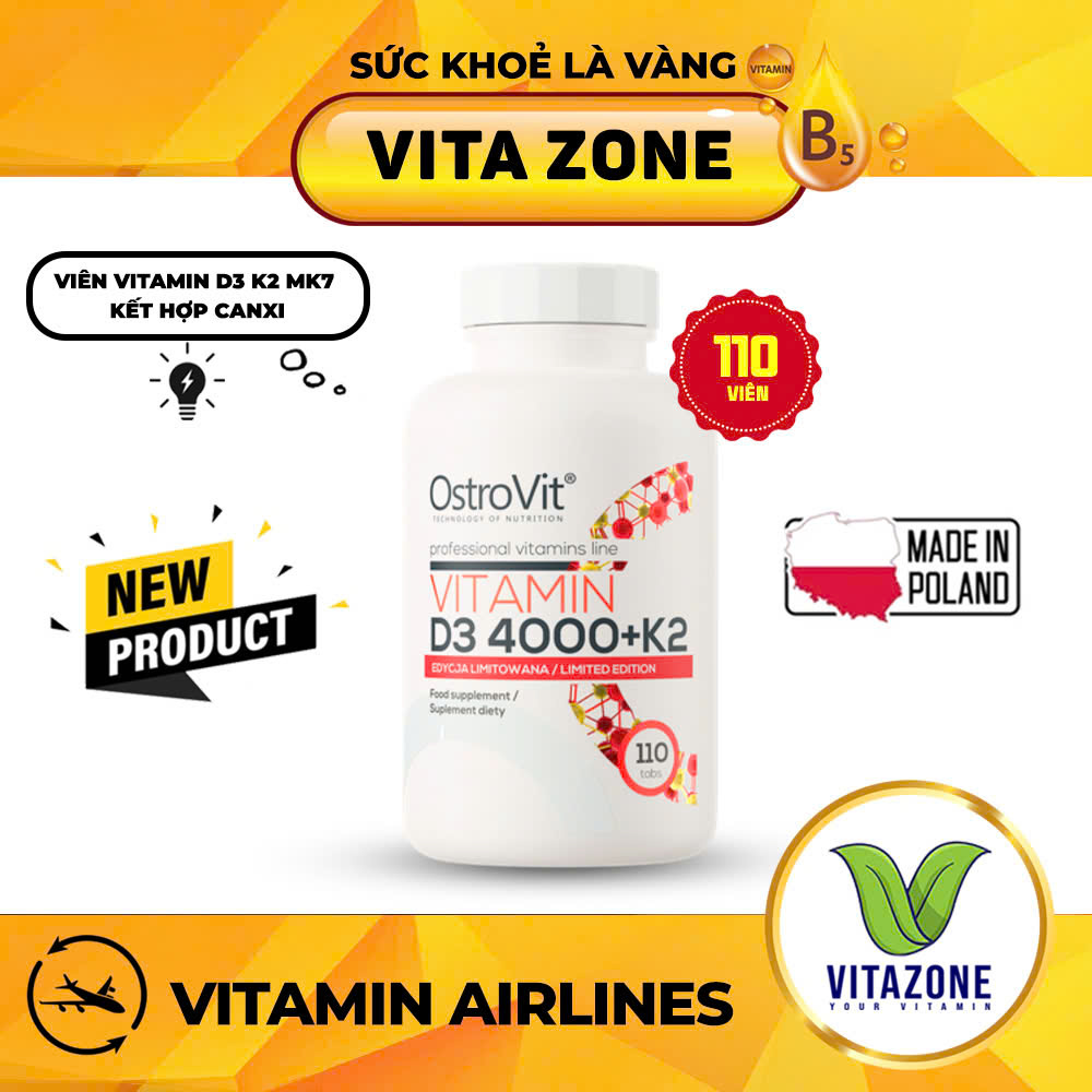 [HCM] Thực Phẩm Bổ Sung Hỗ Trợ Xương Khớp Ostrovit Vitamin D3 4000 + K2 110 Viên