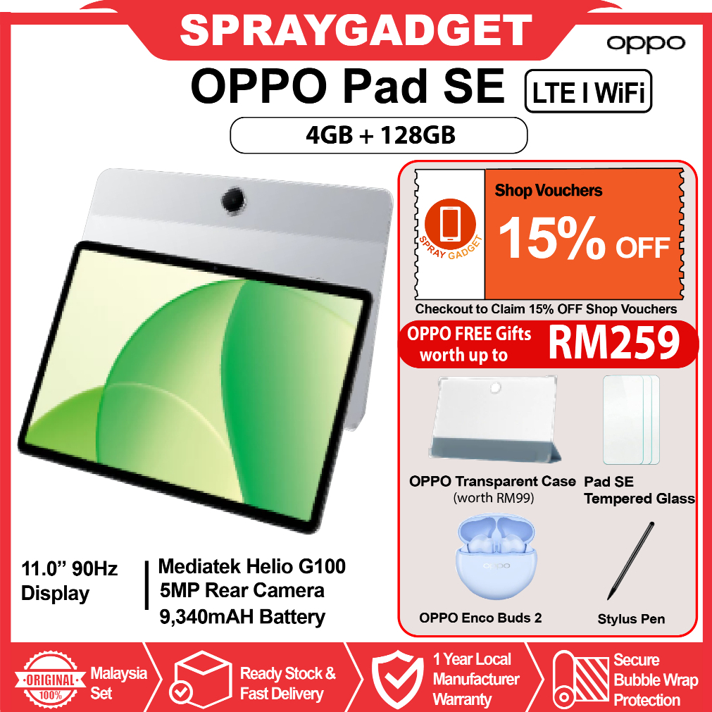 [NEW] OPPO Pad SE LTE & WiFi Matte Display  (4GB RAM + 128GB ROM ) OPPO Malaysia Warranty