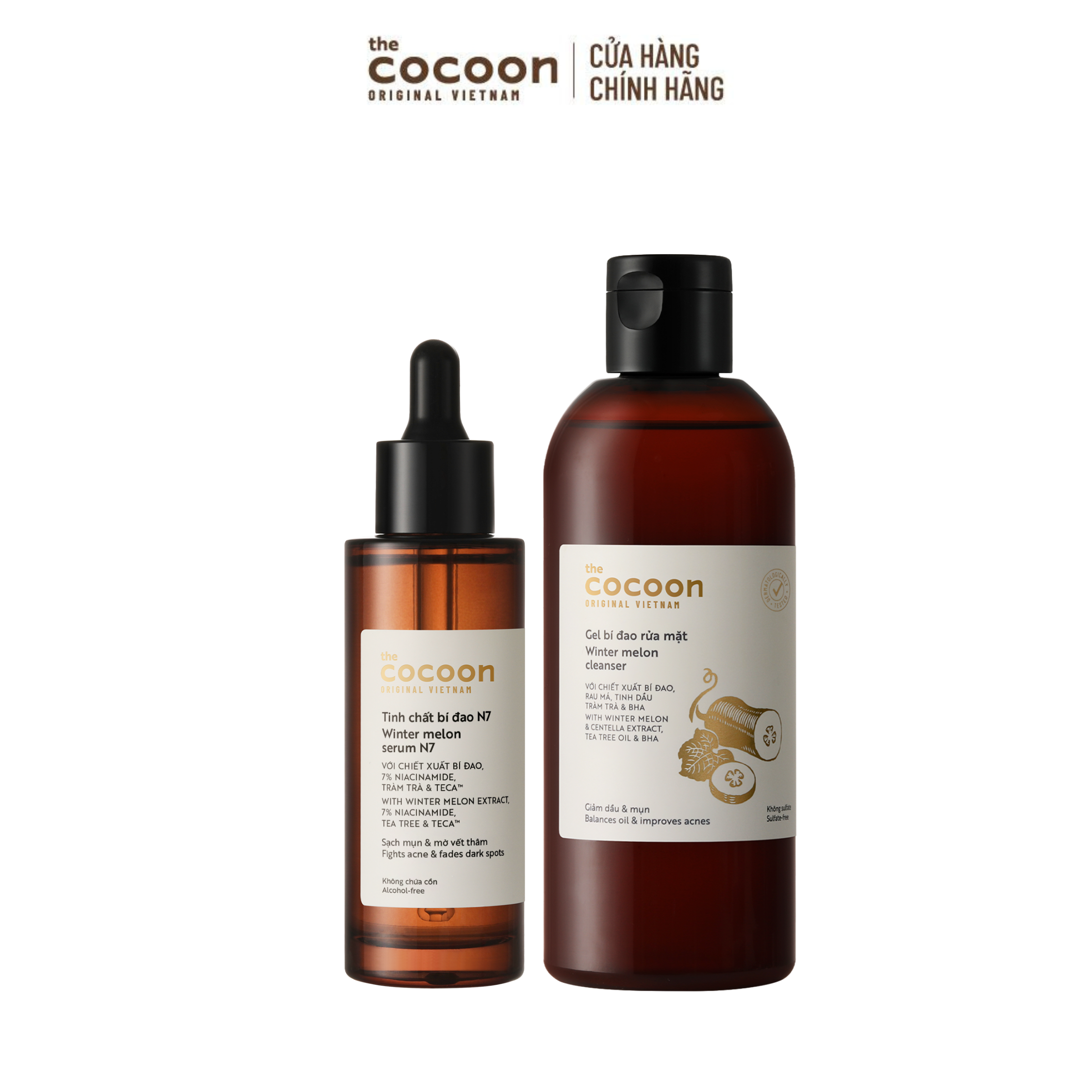 COMBO 1 Tinh chất bí đao N7 (serum) 7% Niacinamide 70ml+ 1 Gel rửa mặt bí đao Cocoon 310ml