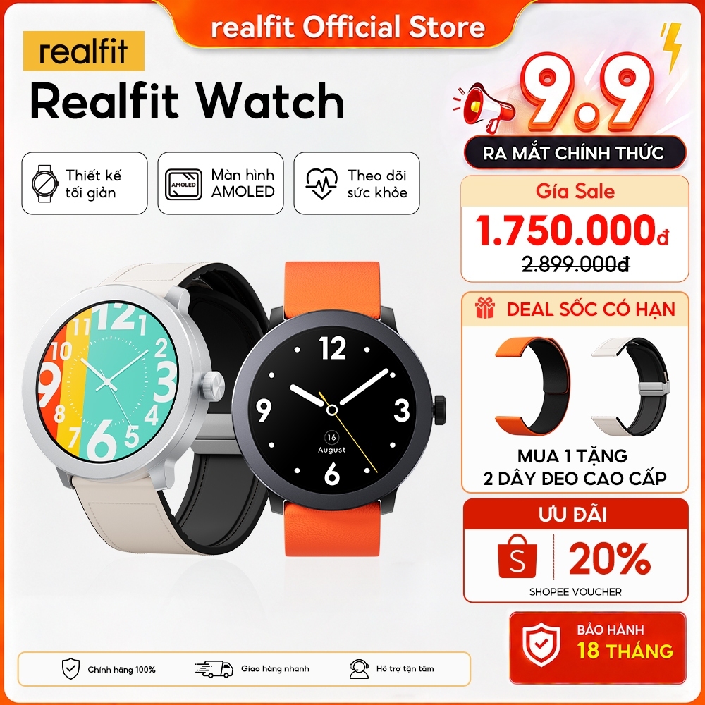 [Strava] Đồng hồ thông minh REALFIT WATCH| Màn hình AMOLED 1,43 | Gọi Bluetooth | Theo dõi sức khỏe | Tuổi thọ pin lên đến 14 ngày