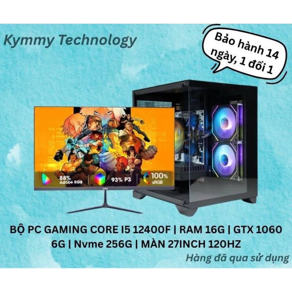 BỘ PC GAMING CORE I5 12400F | RAM 16G | GTX 1060 6G | Nvme 256G | MÀN 27INCH 120HZ | Shopee Việt Nam