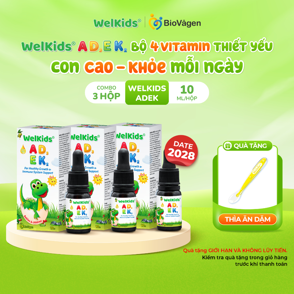 Combo 3 lọ WelKids ADEK bổ sung D3K2 kết hợp Vitamin A, E hỗ trợ nâng cao đề kháng, phát triển chiều cao
