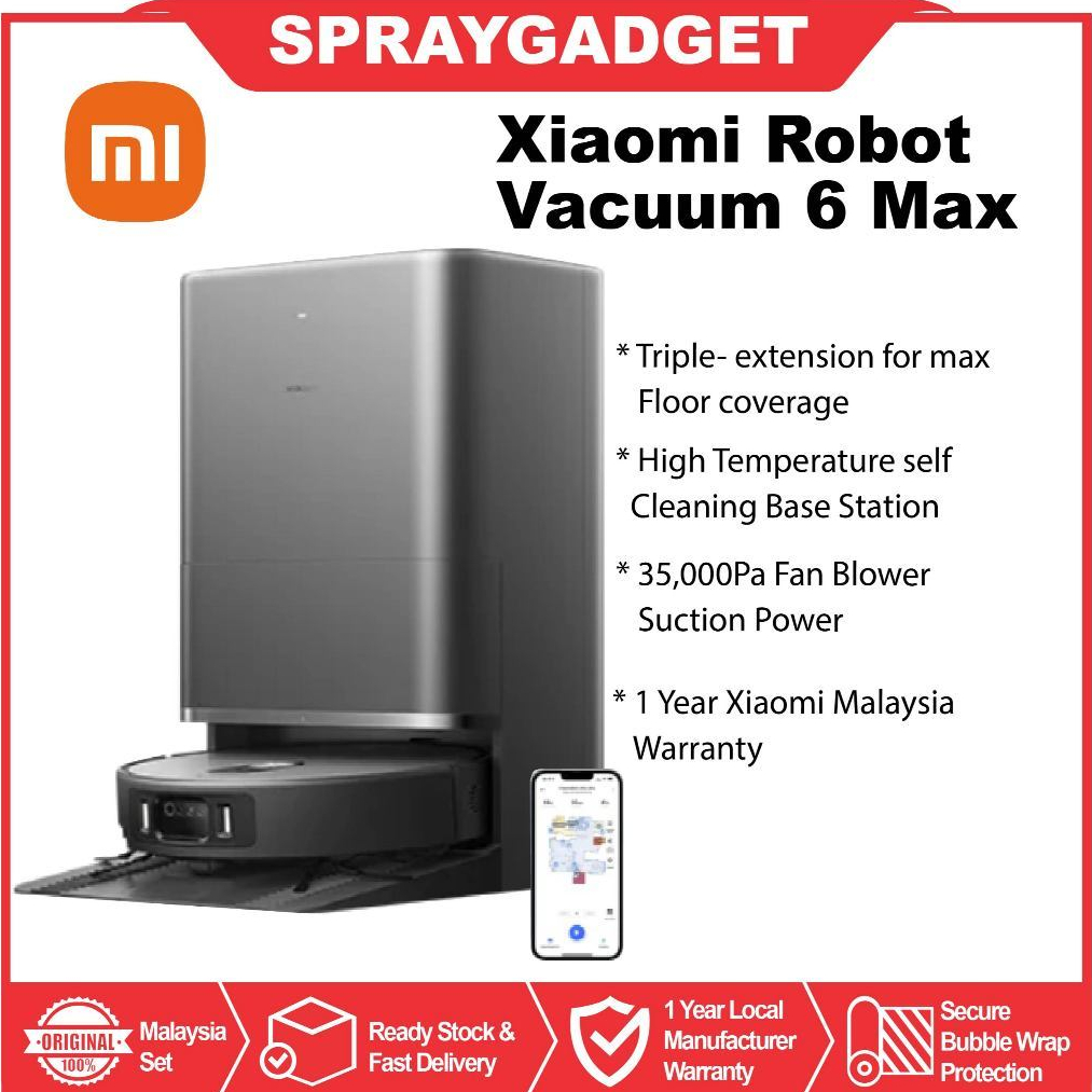 [NEW] Xiaomi Robot Vacuum 6 Max l 35000Pa Suction Power l Al Full-View Recognition powered by Triple-Camera | Shopee Malaysia