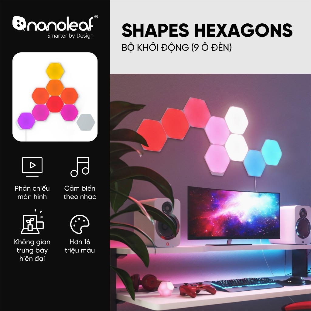 Đèn Nanoleaf Shapes Hexagons LED RGB 16 Triệu Màu lắp ghép thông minh - Bộ Khởi Động 9 ô đèn | Shopee Việt Nam