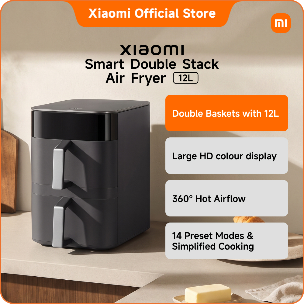 New Xiaomi Smart Double Stack Air Fryer 12L | Dual Basket 4 Dishes HD Colour Display 14 Presets Oil-Free