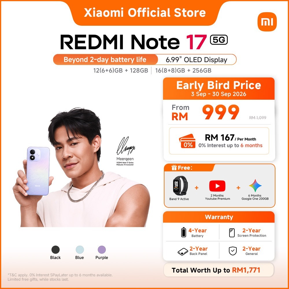 [NEW] REDMI Note 17 5G Smartphone | 7700mAh battery with 45W turbo charging，6.99" FHD+ eye-care AMOLED display | Shopee Malaysia