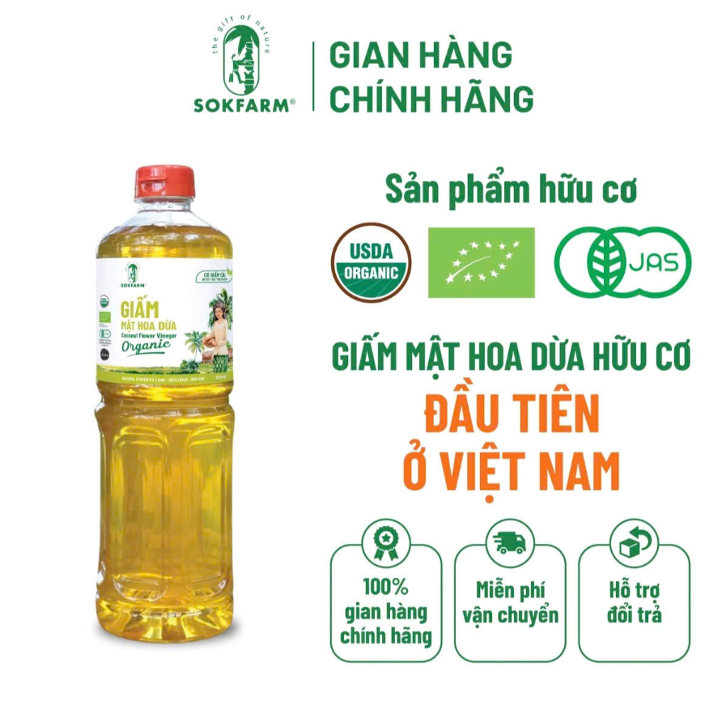 [Chai 1 Lít tiết kiệm] Giấm Mật Hoa Dừa Organic Sokfarm Thơm Ngon chua nhẹ hậu ngọt - Chuẩn Organic | Shopee Việt Nam